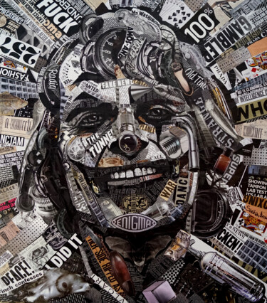 Collages titled "Joker" by Sasha Bom, Original Artwork, Collages Mounted on Wood Stretcher frame