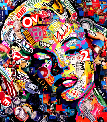 Collages titled "M&M" by Sasha Bom, Original Artwork, Collages Mounted on Wood Panel
