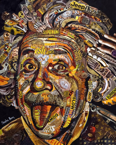 Collages getiteld "Albert Honey" door Sasha Bom, Origineel Kunstwerk, Collages Gemonteerd op Frame voor houten brancard
