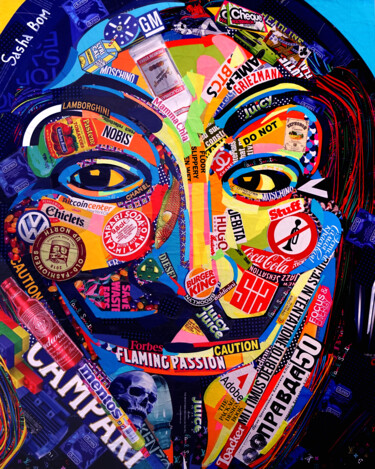 Collages titled "Anonymous" by Sasha Bom, Original Artwork, Collages Mounted on Wood Panel