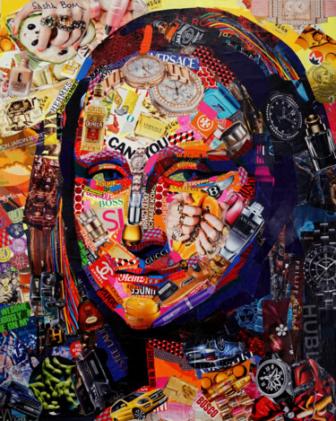 Collages titulada "Money Lisa" por Sasha Bom, Obra de arte original, Collages Montado en Bastidor de camilla de madera
