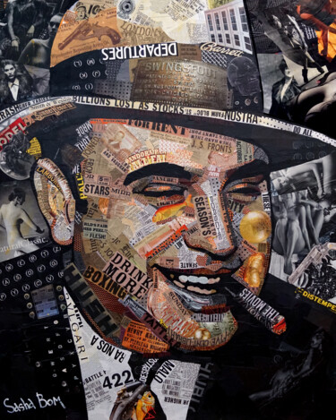 Collages titled "Great Al" by Sasha Bom, Original Artwork, Collages Mounted on Wood Stretcher frame