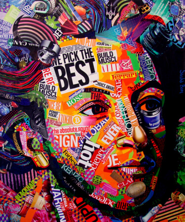 Collages titled "Pushkin" by Sasha Bom, Original Artwork, Collages Mounted on Wood Stretcher frame