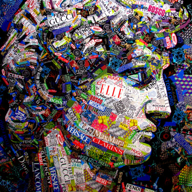 Collages titulada "David's Curls" por Sasha Bom, Obra de arte original, Collages Montado en Bastidor de camilla de madera