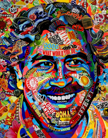 Collages getiteld "Pablo" door Sasha Bom, Origineel Kunstwerk, Collages Gemonteerd op Houten paneel