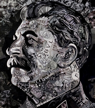 Collages titled "the stache" by Sasha Bom, Original Artwork, Collages Mounted on Wood Panel