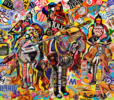 Collages intitulée "Three Amigos" par Sasha Bom, Œuvre d'art originale, Collages Monté sur Panneau de bois
