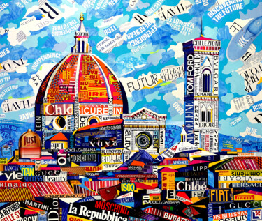 Collages intitulée "FLORENCE" par Sasha Bom, Œuvre d'art originale, Collages Monté sur Châssis en bois