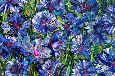 Collages titled "CORNFLOWERS GALORE" by Sasha Bom, Original Artwork, Collages Mounted on Wood Stretcher frame