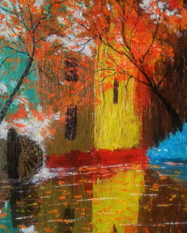 Painting titled "Autumn house" by Sasha Brisac, Original Artwork, Acrylic