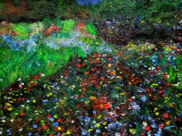 Картина под названием "Green grass with fl…" - Sasha Brisac, Подлинное произведение искусства, Акрил