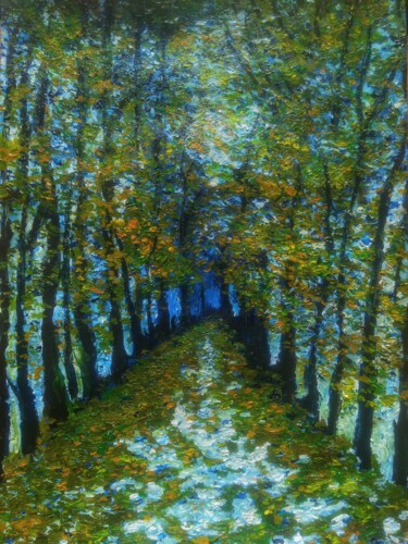 Painting titled "Autumn alley" by Sasha Brisac, Original Artwork, Acrylic