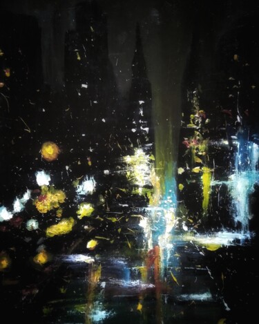 Картина под названием "Night city lights" - Sasha Brisac, Подлинное произведение искусства, Акрил
