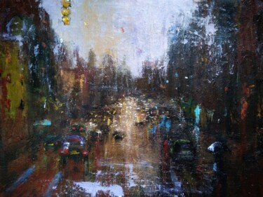 Schilderij getiteld "Rainy cityscape" door Sasha Brisac, Origineel Kunstwerk, Acryl