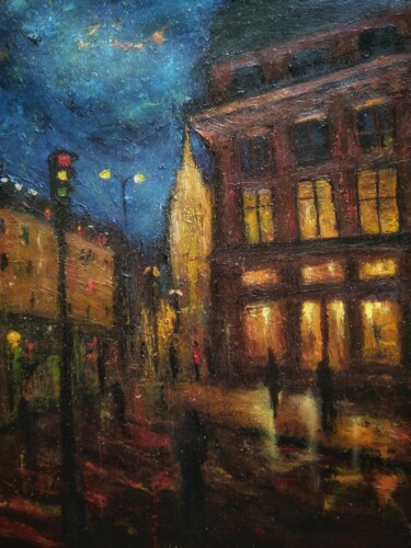 Painting titled "Night street art pa…" by Sasha Brisac, Original Artwork, Acrylic