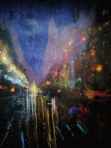 Painting titled "Acrylic night city…" by Sasha Brisac, Original Artwork, Acrylic