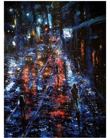 Painting titled "Neon city night" by Sasha Brisac, Original Artwork, Acrylic