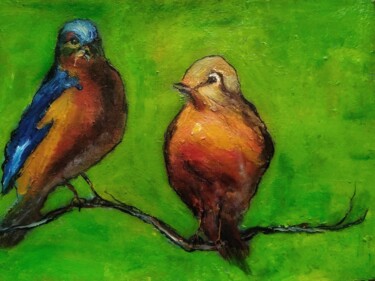 Painting titled "Two little birds" by Sasha Brisac, Original Artwork, Acrylic