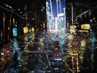 Malerei mit dem Titel "Neon night street #…" von Sasha Brisac, Original-Kunstwerk, Acryl