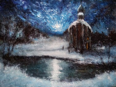 Painting titled "Church on a winter…" by Sasha Brisac, Original Artwork, Acrylic