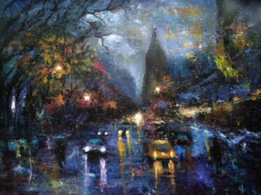 Peinture intitulée "Rainy evening in th…" par Sasha Brisac, Œuvre d'art originale, Acrylique