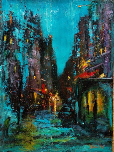 Peinture intitulée "Night street" par Sasha Brisac, Œuvre d'art originale, Acrylique