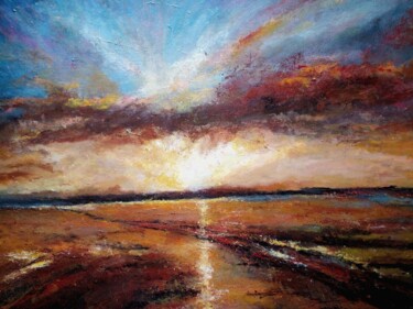 Painting titled "Sunrise on the beach" by Sasha Brisac, Original Artwork, Acrylic