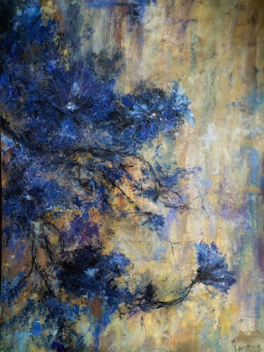 Malerei mit dem Titel "Blue flowers" von Sasha Brisac, Original-Kunstwerk, Acryl