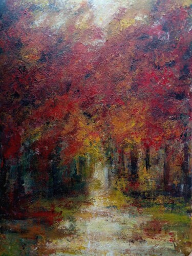 Painting titled "Red autumn" by Sasha Brisac, Original Artwork, Acrylic