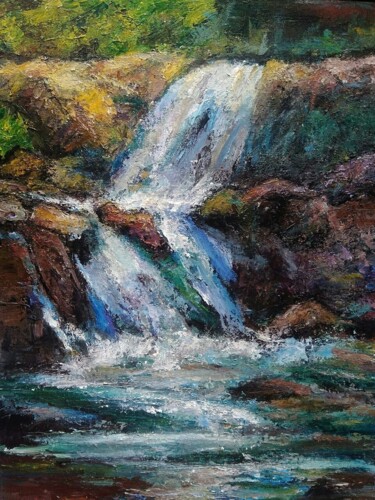 Painting titled "Summer waterfall" by Sasha Brisac, Original Artwork, Acrylic