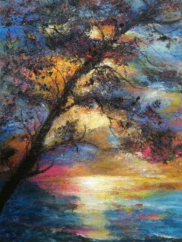Peinture intitulée "Lonely summer tree" par Sasha Brisac, Œuvre d'art originale, Acrylique