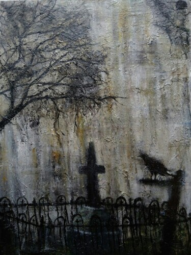Ζωγραφική με τίτλο "Raven in the cemete…" από Sasha Brisac, Αυθεντικά έργα τέχνης, Ακρυλικό