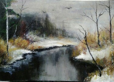 Malerei mit dem Titel "Winter acrylic land…" von Sasha Brisac, Original-Kunstwerk, Acryl