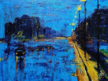 Malerei mit dem Titel "Blue cityscape" von Sasha Brisac, Original-Kunstwerk, Acryl