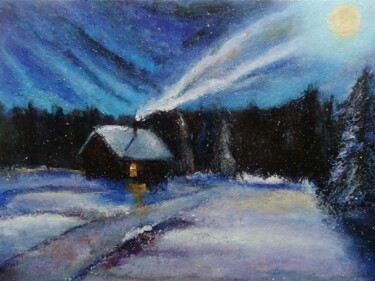 Painting titled "Winter night" by Sasha Brisac, Original Artwork, Acrylic