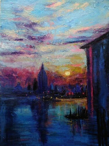 Картина под названием "Sunset on the Aegea…" - Sasha Brisac, Подлинное произведение искусства, Акрил