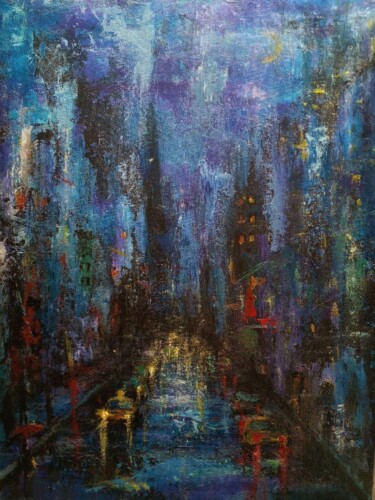 Pittura intitolato "City lights" da Sasha Brisac, Opera d'arte originale, Acrilico