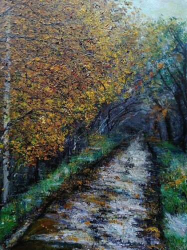 Ζωγραφική με τίτλο "Autumn road" από Sasha Brisac, Αυθεντικά έργα τέχνης, Ακρυλικό