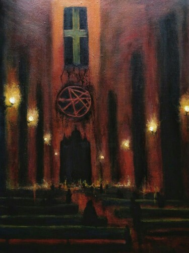 Painting titled "Red church" by Sasha Brisac, Original Artwork, Acrylic