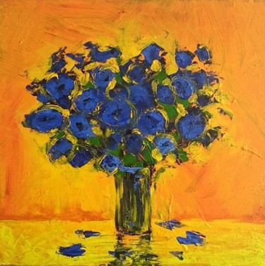 Painting titled "Blue Flowers" by Sasha Ozkan, Original Artwork, Acrylic