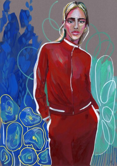 Tekening getiteld "GIRL IN RED JACKET" door Sasha Robinson, Origineel Kunstwerk, Digitaal Schilderwerk