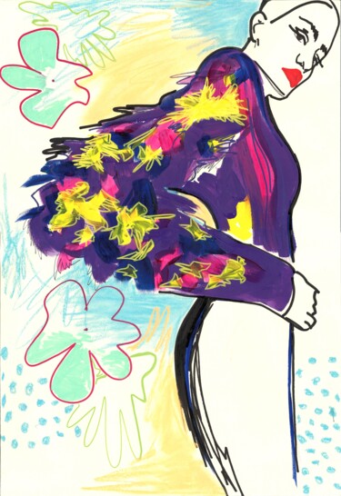 「PURPLE FLOWERS」というタイトルの描画 Sasha Robinsonによって, オリジナルのアートワーク, アクリル