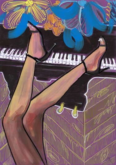 Disegno intitolato "PIANO GIRL" da Sasha Robinson, Opera d'arte originale, Acrilico