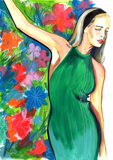 Drawing titled "FLOWER BLOSSOM GIRL" by Sasha Robinson, Original Artwork, Acrylic