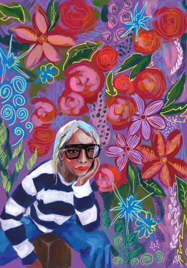Digital Arts titled "Very Peri Girl with…" by Sasha Robinson, Original Artwork, Chalk