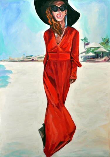 Pintura intitulada "WOMAN IN RED - red…" por Sasha Robinson, Obras de arte originais, Óleo