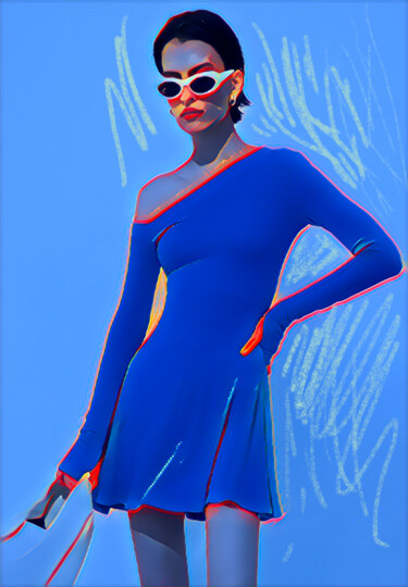 Digitale Kunst getiteld "Woman in blue dress…" door Sasha Robinson, Origineel Kunstwerk, 2D Digital Work