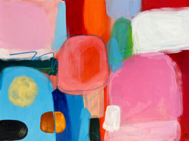 Schilderij getiteld "Pink on red and blu…" door Sasha Robinson, Origineel Kunstwerk, Acryl