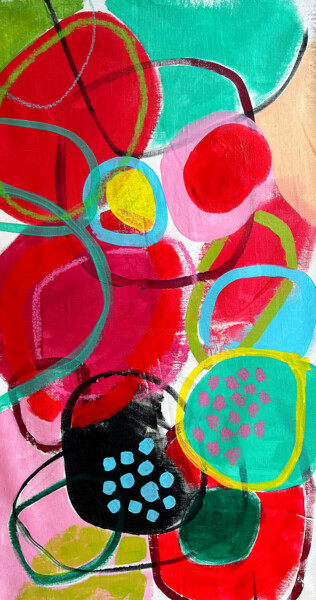 Schilderij getiteld "Red and green ovals…" door Sasha Robinson, Origineel Kunstwerk, Acryl