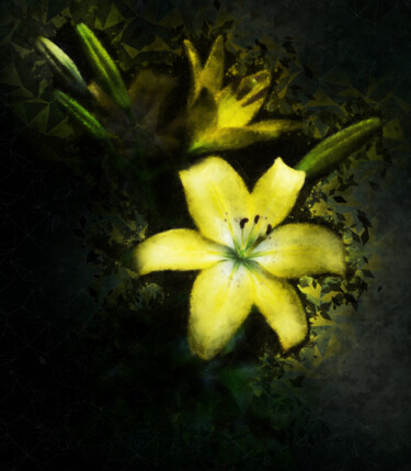 Digitale Kunst mit dem Titel "Yellow Lilies" von Sasha Rzhondkovsky, Original-Kunstwerk, Digitale Malerei